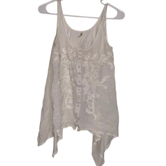 Free People Embroidered White Rayon Tank Top XS - Picture 1 of 9